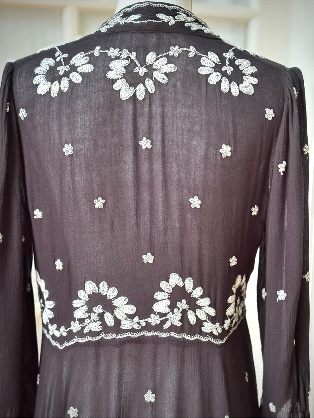 Free People Embroidered Black Boho Peasant Maxi Dress Sheer Size S - Picture 7 of 11